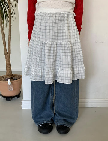 Tour Summer Check Frill Midi Skirt